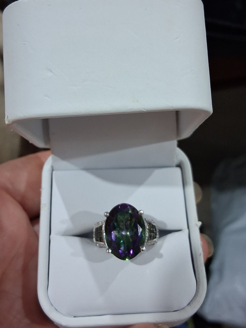 Sterling Silver 3+ Carat Natural Mystic Topaz Cocktail Ring Size 6